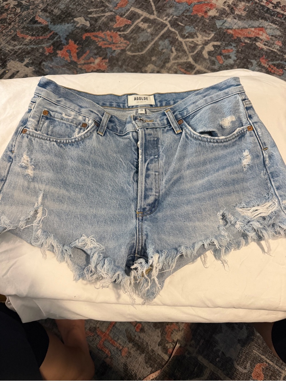 Agolde Light Blue Distressed Cutoff Denim Shorts